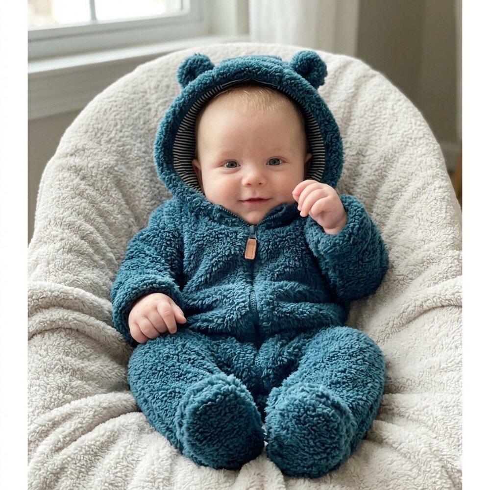 CARTER'S Baby Navy Blue Zip-Up Warm Sherpa Pram Jumpsuit Size 3 Months EUC